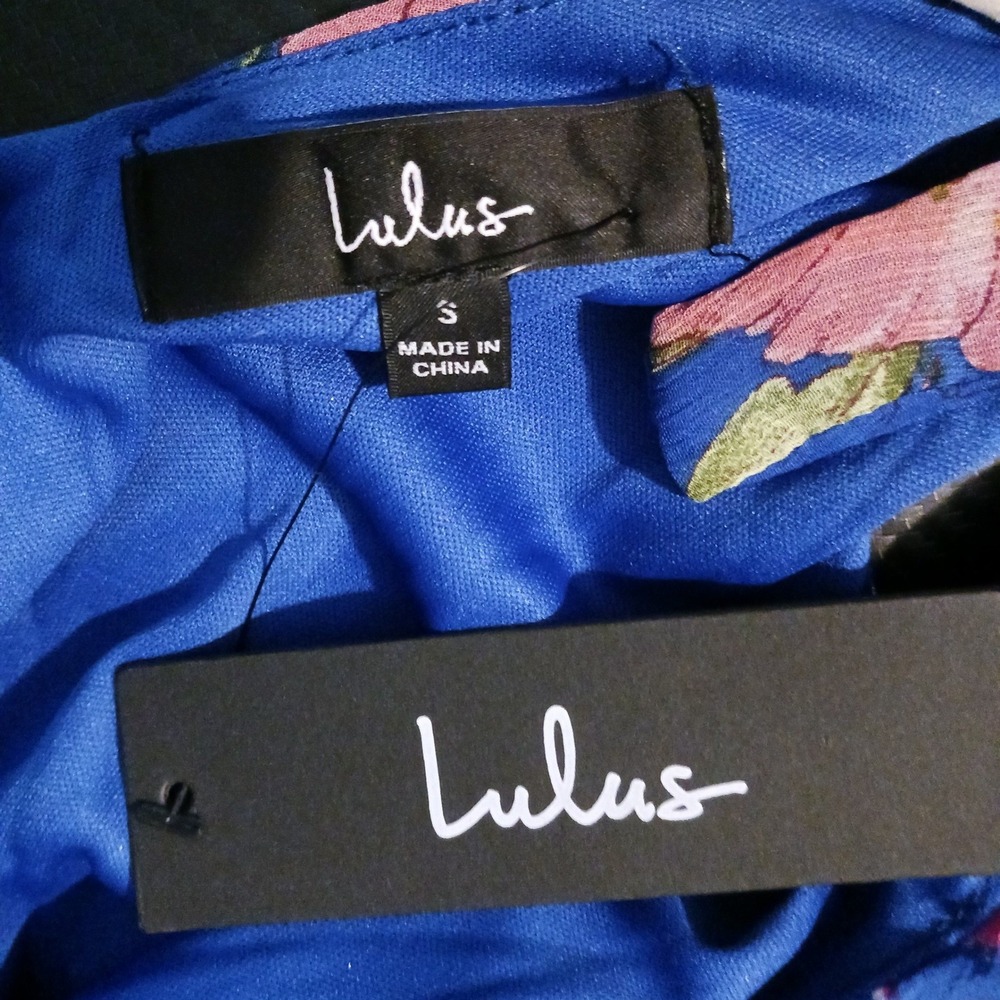 NWT Lulus Sensational Season Blue Floral Tie-Strap‎ Wrap Midi Dress S Sundress - Picture 7 of 10